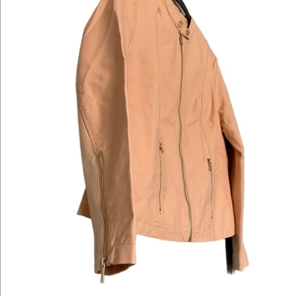 Calvin Klein Jacket Leather Pink Orange Gold Collarless Long Sleeve Coat White - Picture 3 of 13